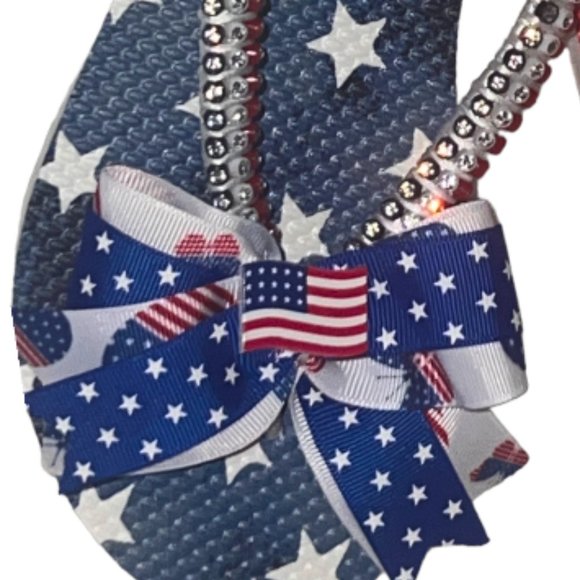 Old Navy Flip Flops, Crystal Trimmings, American Flag, 4th of July, USA Sandals - Picture 11 of 16